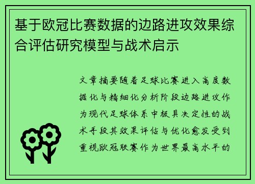 基于欧冠比赛数据的边路进攻效果综合评估研究模型与战术启示 基于欧冠比赛数据的边路进攻效果综合评估研究模型与战术启示